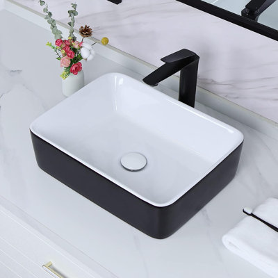 Lavabo vasque rectangulaire en céramique noir mat 19 po x 14,7 po Davivy
