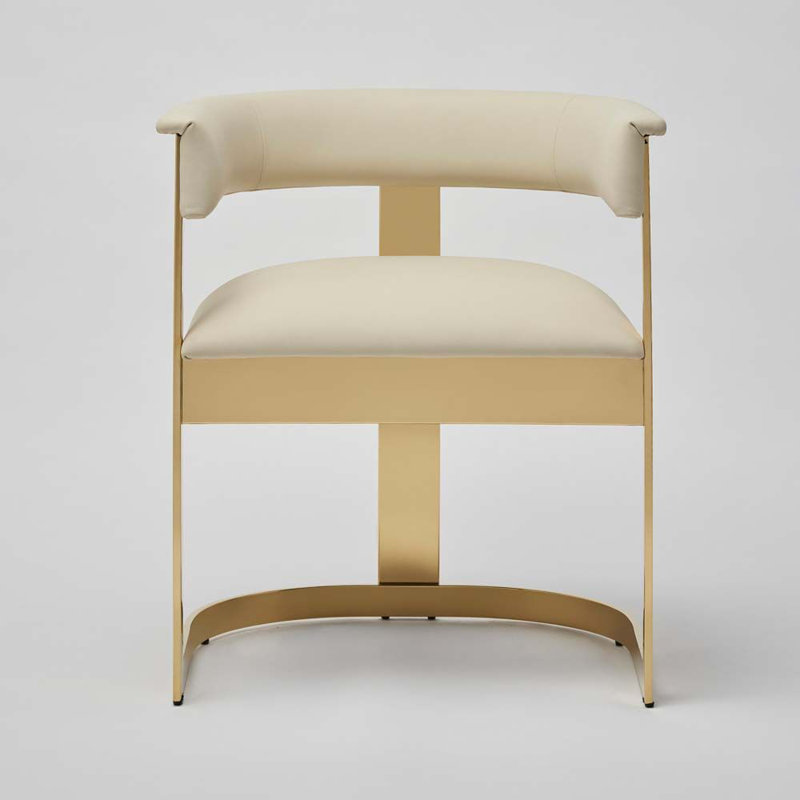 Darcy Leather Arm Chair, Buff Cream, Polished Brass