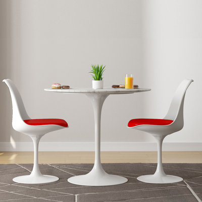 Table de salle à manger en marbre Modholic Tulip 32 "et ensemble de 2 chaises, rouge