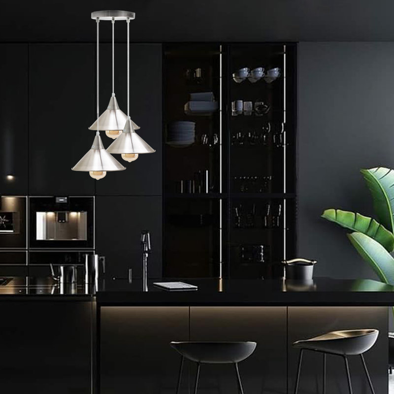 Rosenthal 3-Light Cluster Cone Pendant, Satin Nickel