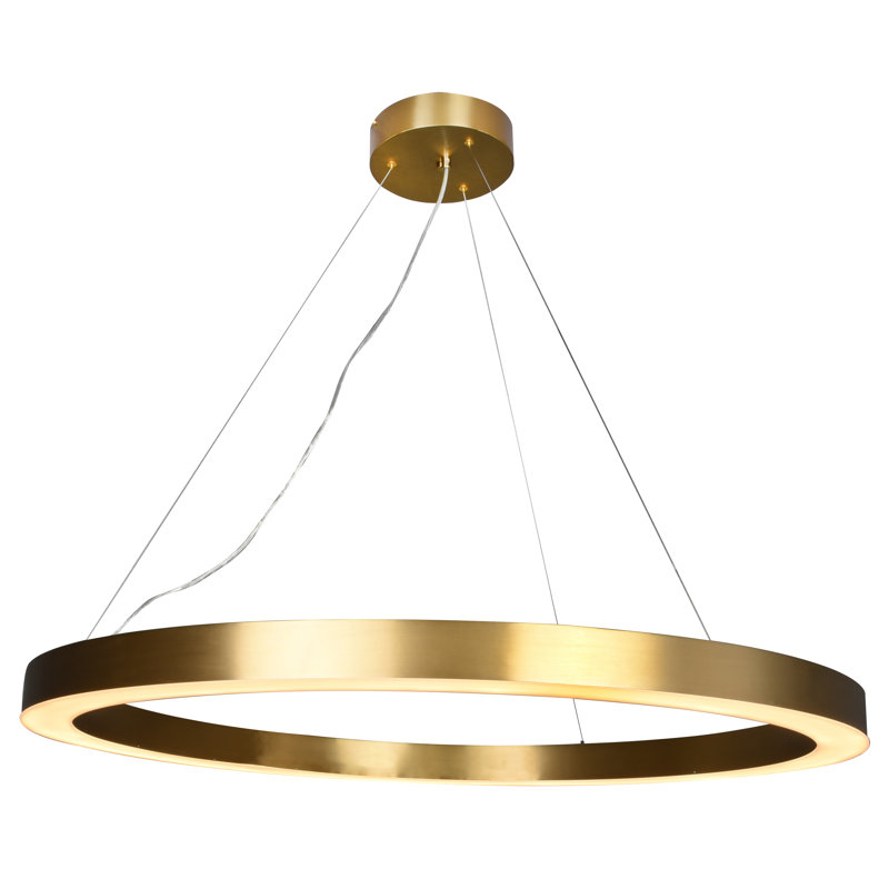 Lustre transitionnel rond doré à DEL, H 3 po x l 15,7 po x p 15,7 po, Laiton antique