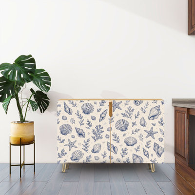 Sideboard Buffet Cabinet with Storage Seamless Nautical with 2 Doors for Living Room and Kitchen