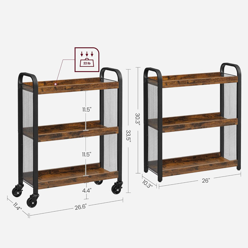 3-Tier Rolling Storage Cart With Wheels