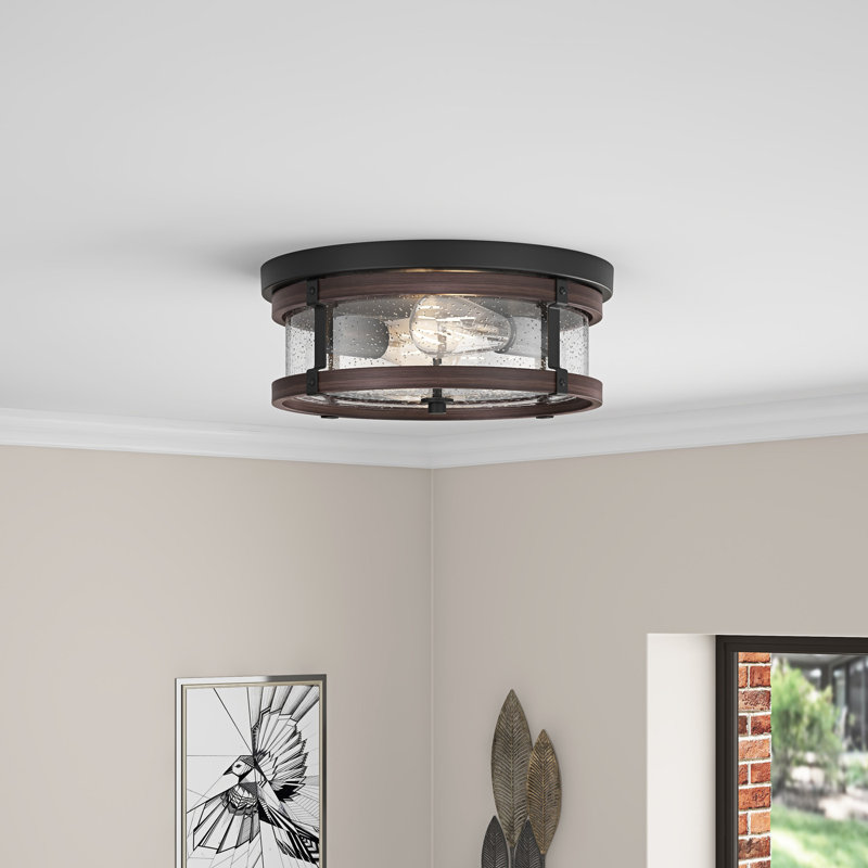 Joandra 2-Light Bulbs Retro Farmhouse Seeded Glass Shade Dimmable Flush Mount Light Fixtures