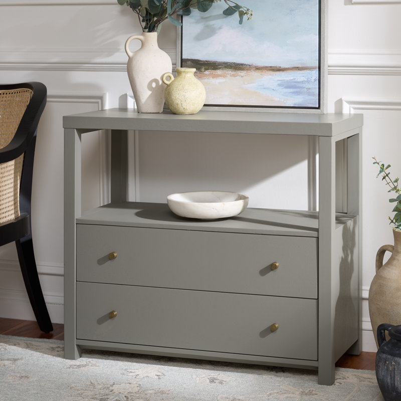 Commode 2 tiroirs Criner, Bois gris / gris