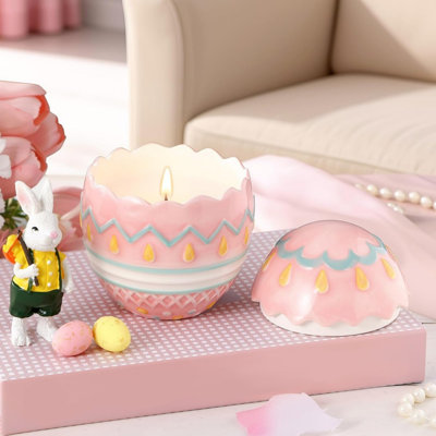 Bougie de Pâques œufs pour les décorations de table de printemps Bougie de Pâques Œuf de bougie parfumée Mignonne décoration de maison Cadeaux pour les femmes (œuf rose)