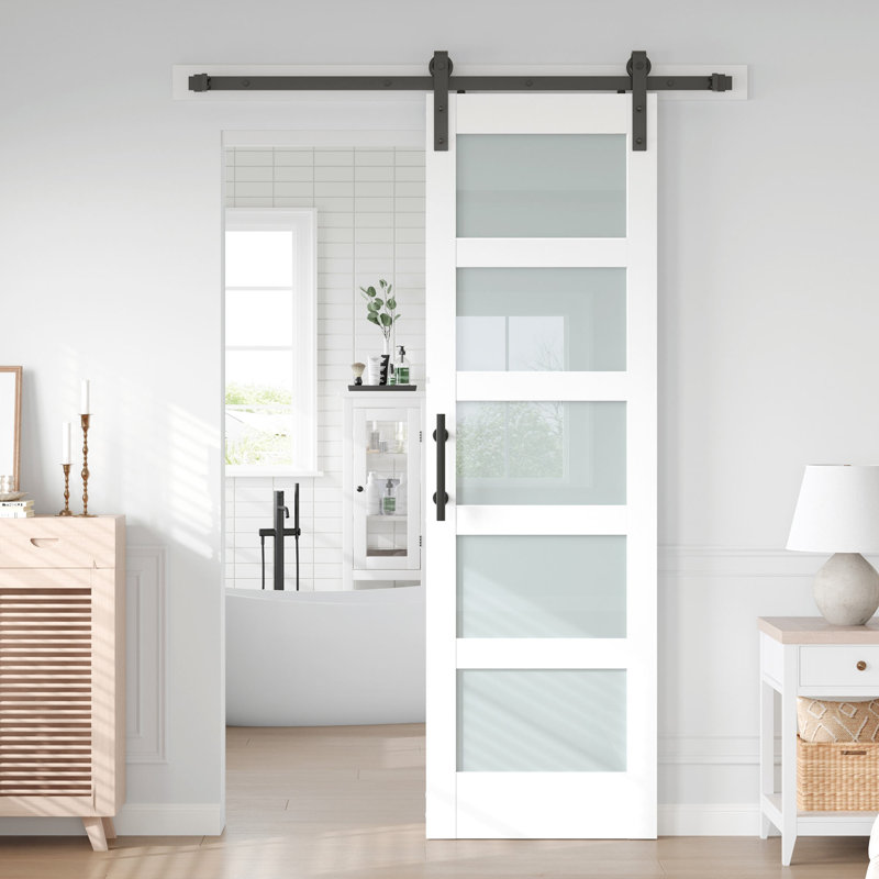 Porte de grange en bois manufacturé en verre avec trousse de quincaillerie d'installation, 26 po x 84 po, 1