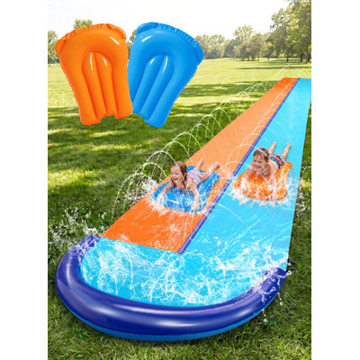 32.5ft Double Water Slide and 2 Inflatable Boards, Heavy Duty Lawn Water Slides with Sprinkler for Kids Adults Summer Water Fun Toys