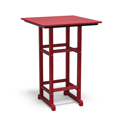 Table de bar d'extérieur toutes saisons en PEHD - table de pub carrée haute de 42 po avec repose-pieds, fini grain de bois imitation bois résistant aux intempéries, utilisation intérieure / extérieure - rouge