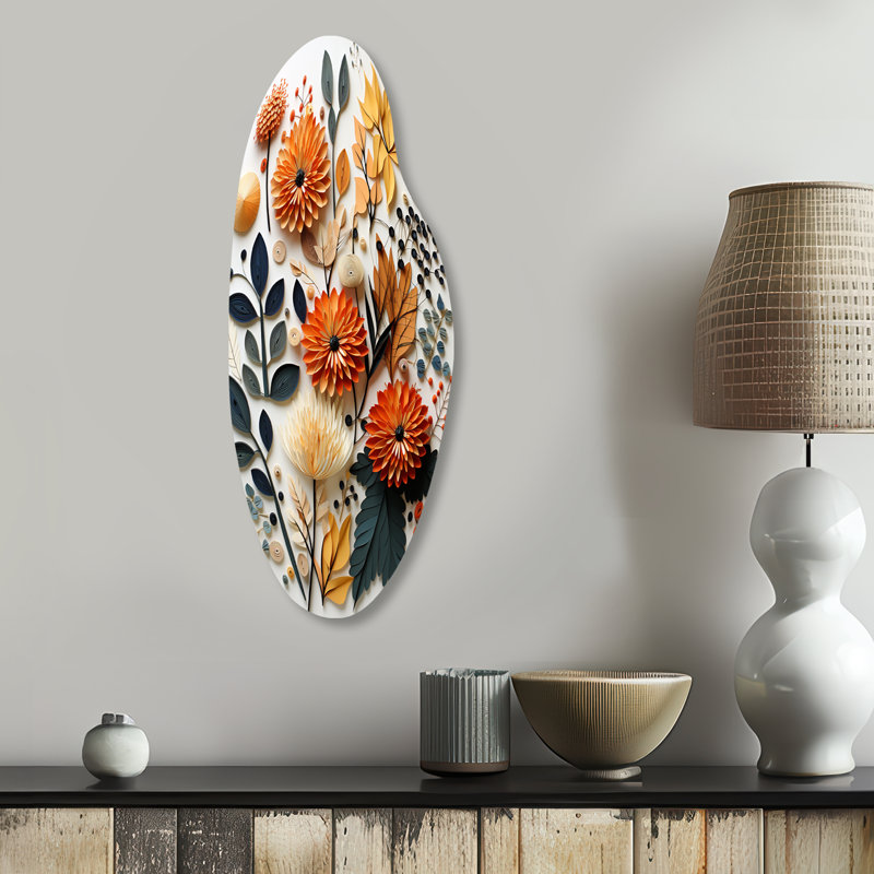 «Colorful Mid Century Midcentury Botanicals II», reproduction d'art asymétrique moderne, art mural moderne en métal courbé