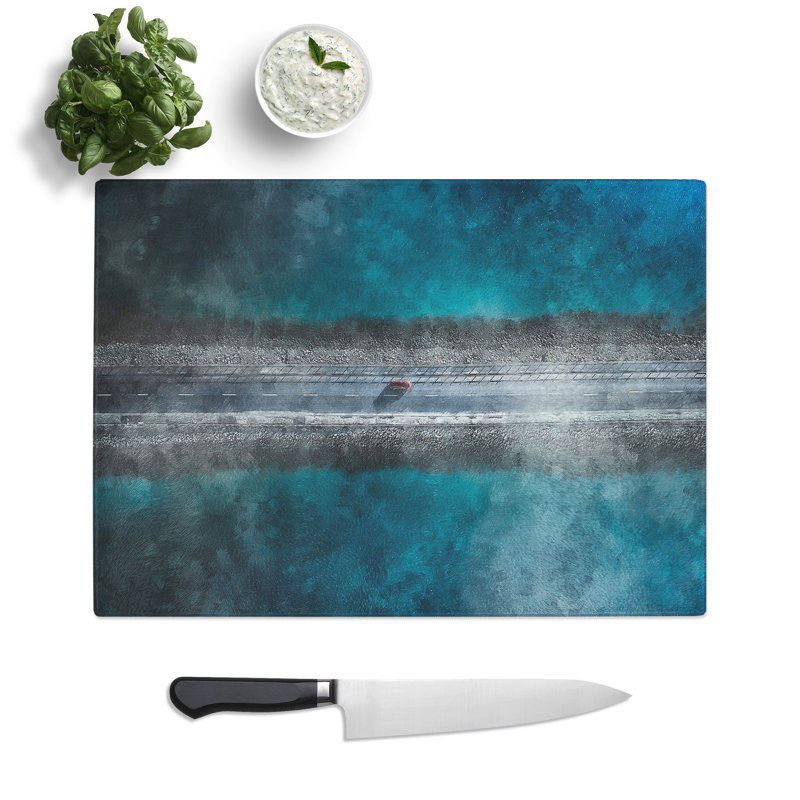 Tempered Glass Lake Road Chopping Board, 28.5 cm x 39 cm