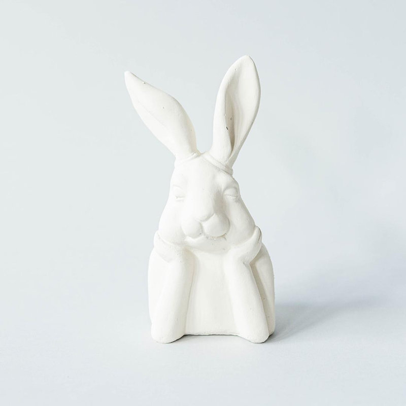 White Rabbit Leaning On Its Paws Figurine