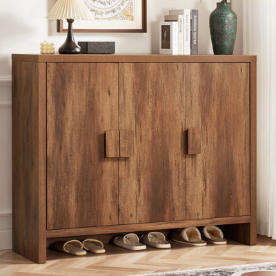 24 Pair Shoe Storage Cabinet With 3-Doors And Adjustable Shelves