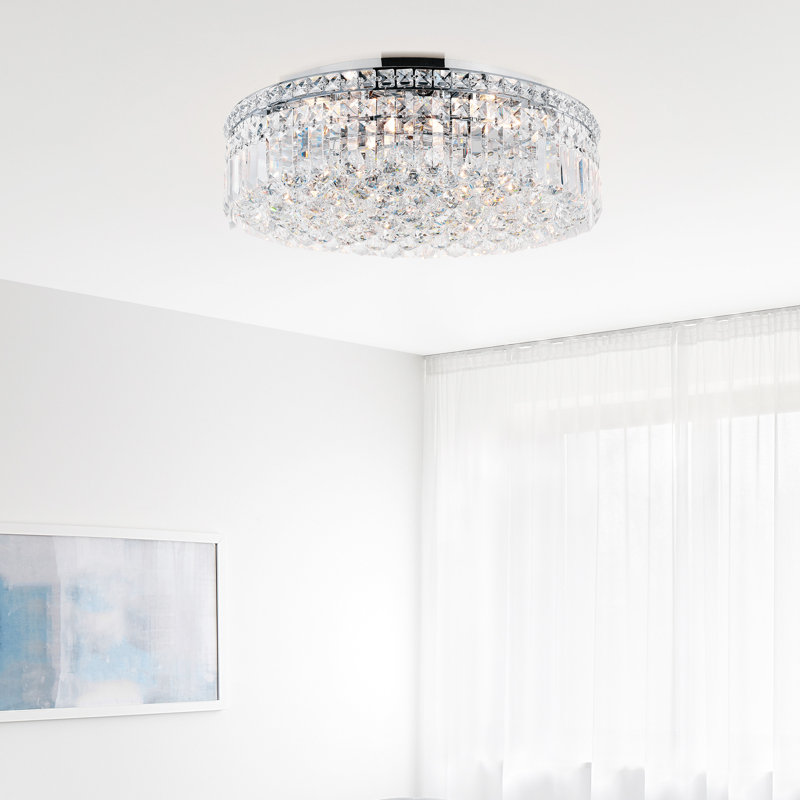Chrome 20" Round Flush Mount for Bedroom, 8-Light Crystal Ceiling Fixture with E12 Bulb Base – LED Compatible, BACL Certified