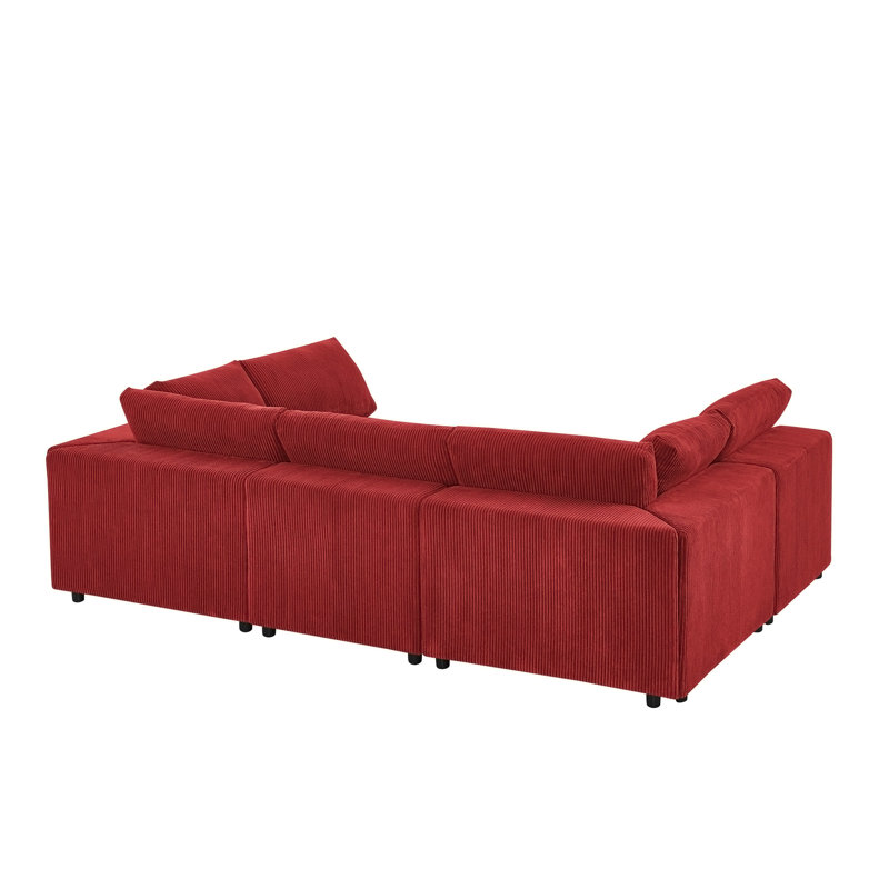 Canapé modulaire réversible en velours côtelé, Velours côtelé rouge, H 33 po x l 104 po x P 122 po