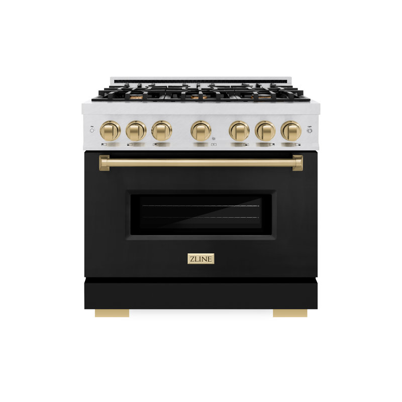 ZLINE Autograph Edition 36 in. 5.2 cu. ft. Classic Gas Range with 6 Burner Cooktop and Convection Gas Oven in Satin Stainless Steel with White Matte Door and Accents
