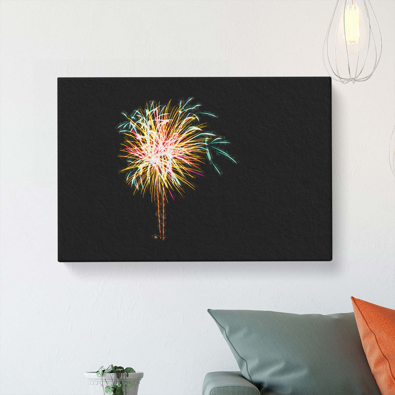 Palm Tree Fireworks - Wrapped Canvas, 40cm H x 60cm W x 3cm D
