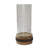 Zylo Decorative Vase, Transparent Cylinder Glass, Brown Mango Wood 13 Inch