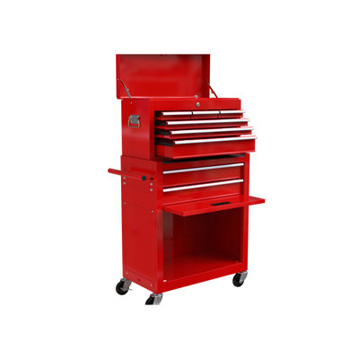 8 Rolling Toolbox In Red, Large Storage Capacity, Robust Construction With Powder Coating Red Tool Cabinet 8 Drawers And Wheels, Secure Lockable Design, Extra Area