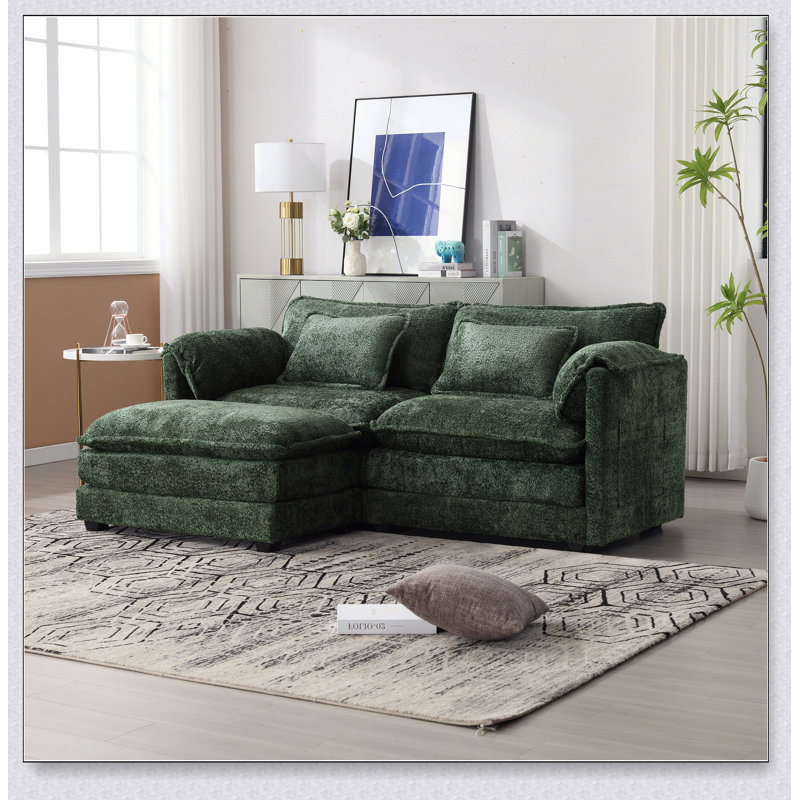 Luxueux canapé double surdimensionné avec tissu en chenille et accoudoirs amovibles, parfait pour le confort et la polyvalence de tout salon