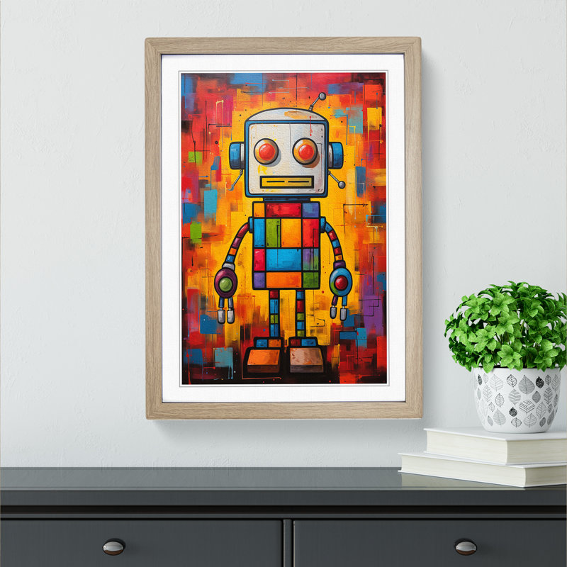 Robot Colour Field - Single Picture Frame Print on Wood, Oak, 34cm H x 25cm W x 2cm D