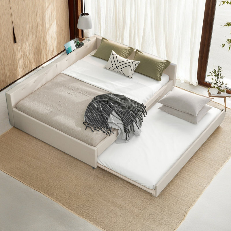 Upholstered Platform Bed With USB, Queen
