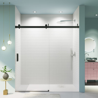 68-72" W x 76" H Frameless Single Sliding Shower Door, 3/8" Tempered Glass, Matte Black, Soft-Close