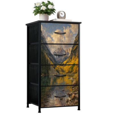 Commode pour la chambre à coucher avec 4 tiroirs de rangement couleurs d'automne Commode Maroon Bells Lake Commode en tissu avec cadre en acier