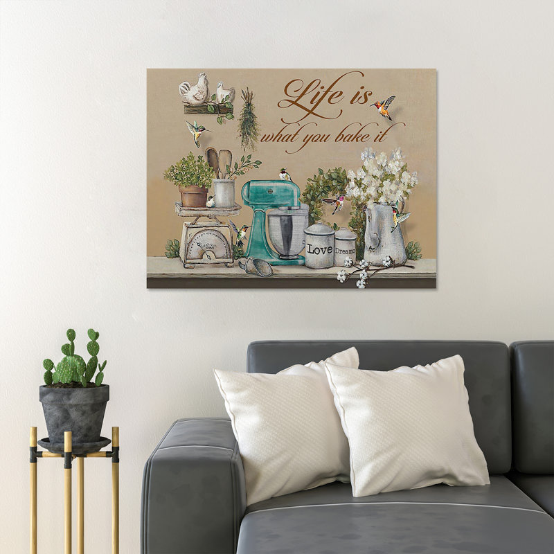 Équipement de cuisson dans la cuisine des plantes - Life Is What You Bake It - 1 pièce, impression d'art graphique rectangulaire sur toile tendue