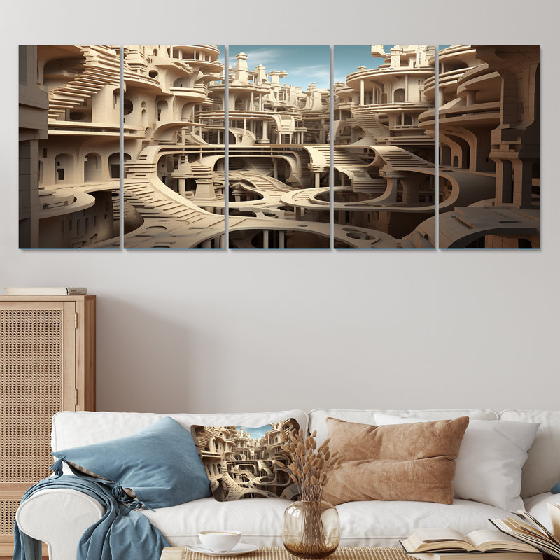«Charline Architectural Dreamscape», art mural surréel 5, H 32 po x l 80 po