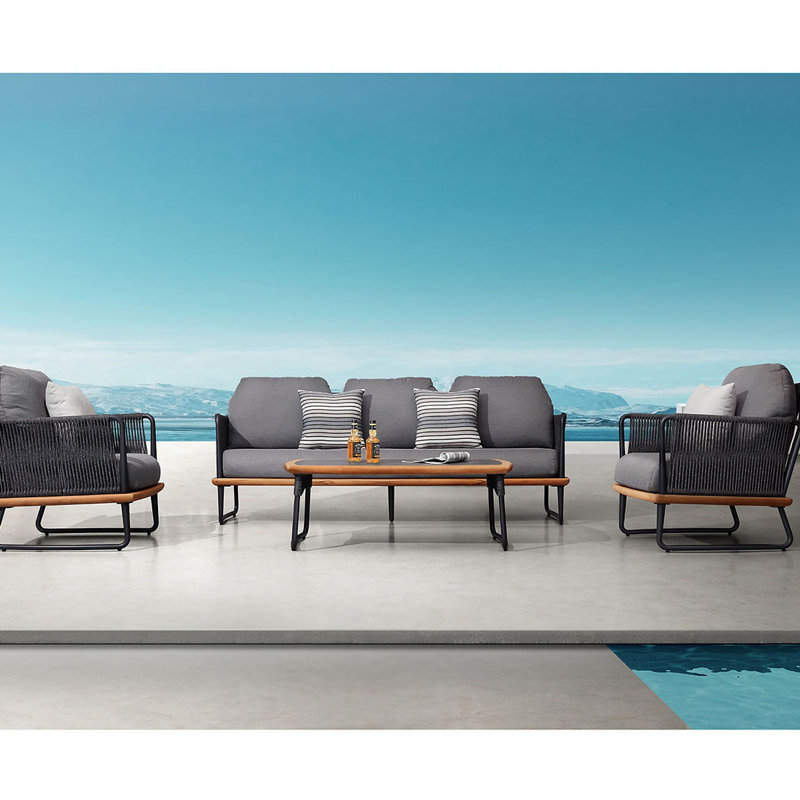  Rodeo 3 - Seater Outdoor Sofa With Gray Cushion, Aluminum Frame Polyester Rope