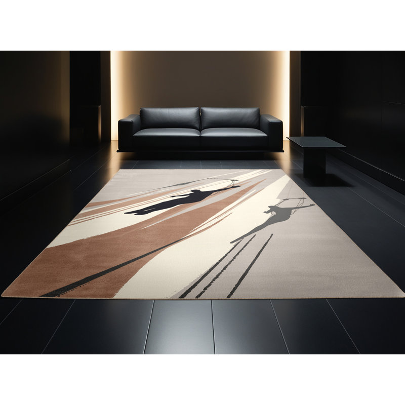 Machine Washable Aguilar Bungee Jump Scene Modern Rug in Beige – Beige Binding, 4x6