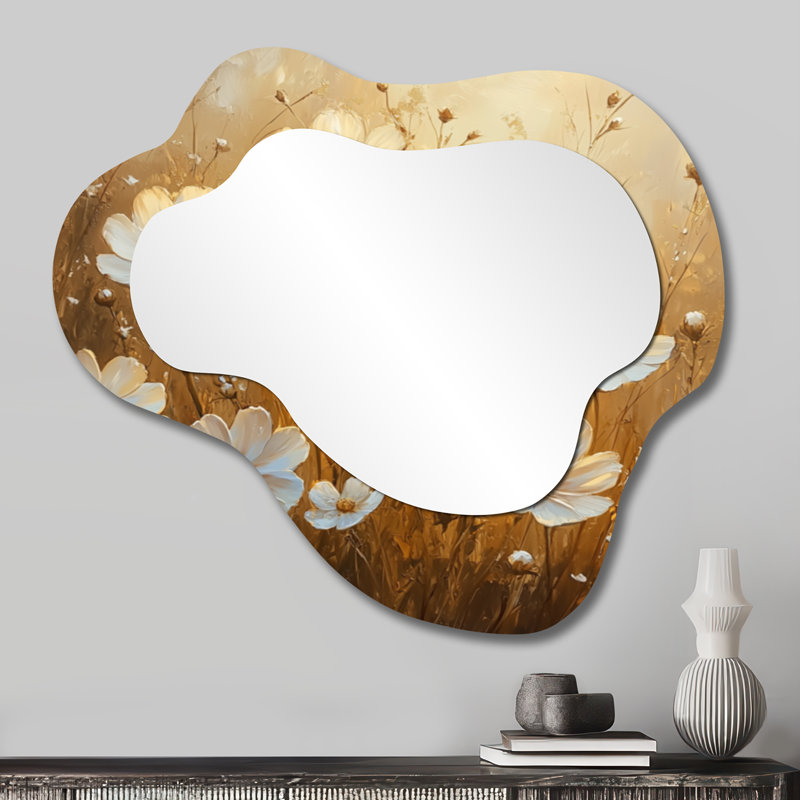 Golden Dancing parmi les marguerites - miroir mural décoratif Wildflowers Cloud, miroir de coiffeuse traditionnel, imprimé sur métal