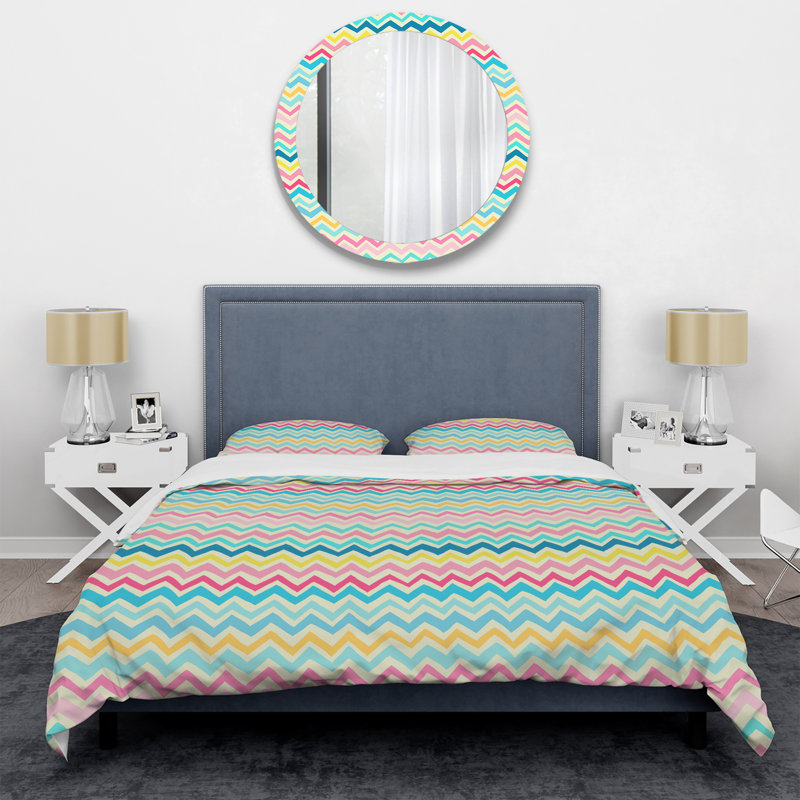 Colorful Painted Chevron - Abstract Duvet Cover Set - Microfiber Polyester