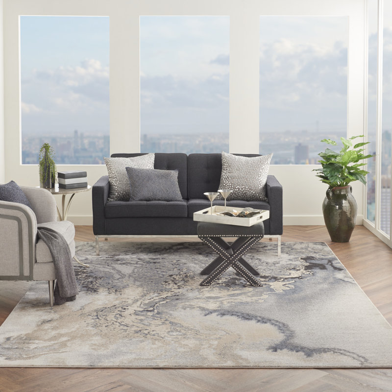 Tapis gris contemporain Ashli, Rectangle 9 pi 3 po x 12 pi 9 po
