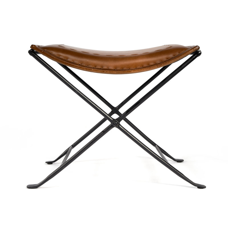 Leather Utility Stool, Brown Genuine Leather