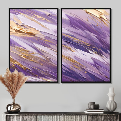 «Mauve et doré», abstractions dynamiques II - impressions sur toile modernes à 2 panneaux
