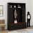 Farmhouse Hall Tree With Golden Hooks & Walnut Bench, Entryway Organizer With Adjustable Shelves, Shoe Storage-117530977