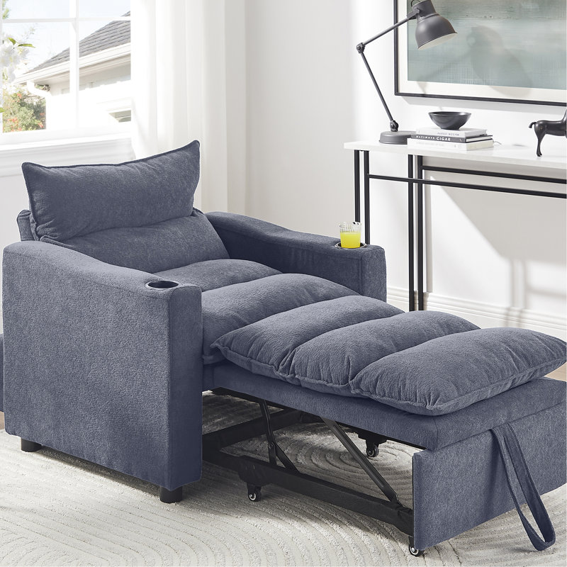 3 - In 1, Adjustable, Sleeper , Grey, Modern, Cup Holder, High Density Velvet, Strength Steel Frame, Small Spaces, Home Office Chair Bed, 1 Convertible, Adjustable , Comfortable Foam, Structure,