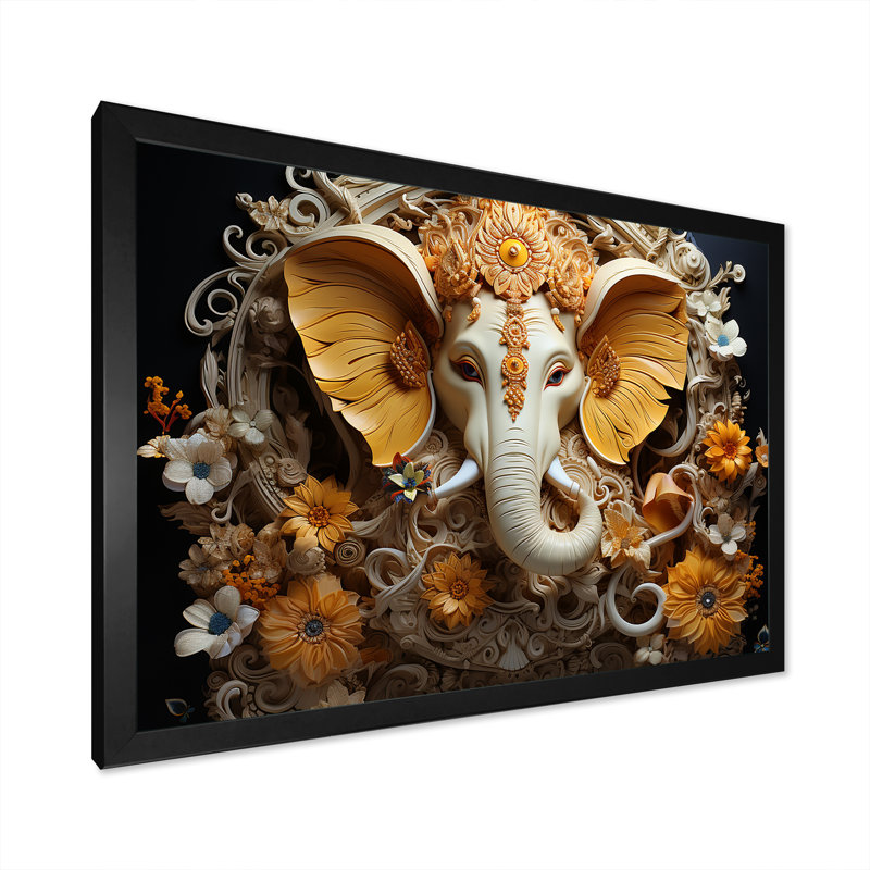 «Hindu Ganesha Elephant Dog Curmeric Tints I - Hinduism», art encadré, Cadre photo unique, Noir, H 30 po x l 40 po