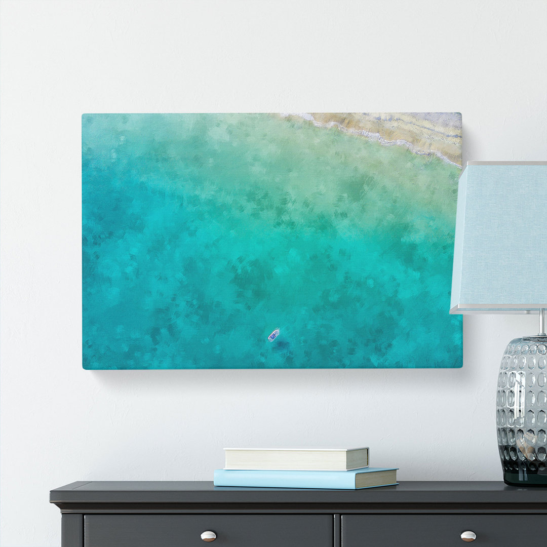 Boat In The Ocean In New Zealand Painting - Wrapped Canvas