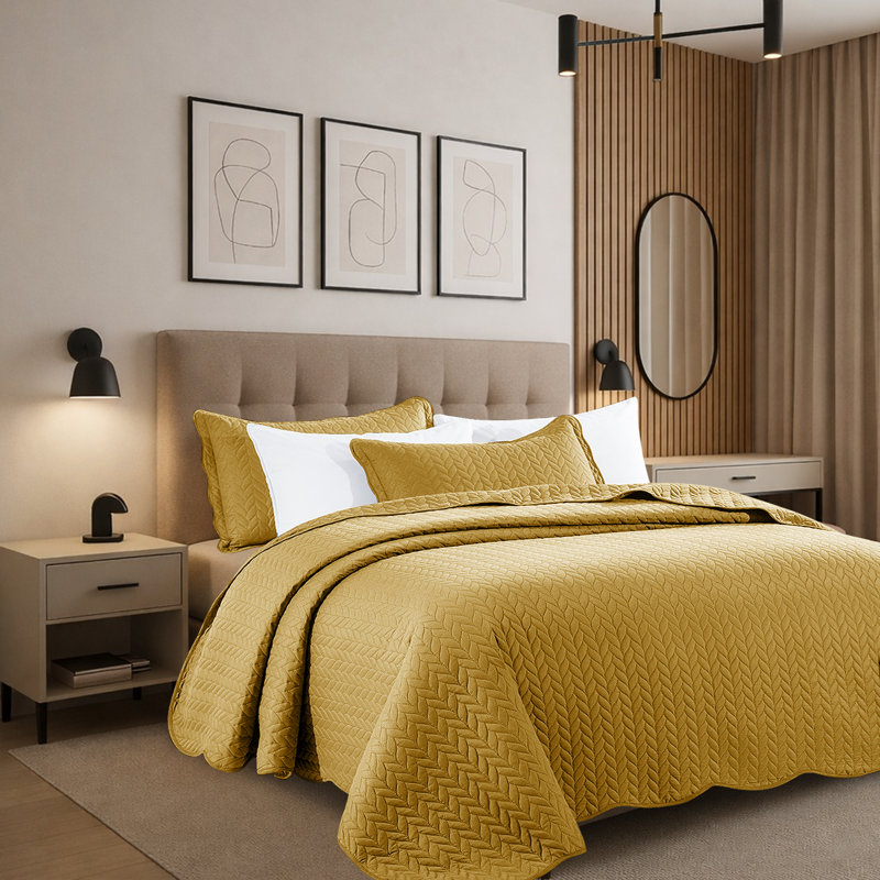 Ensemble de courtepointe moderne en microfibre embossée moderne, Ocre