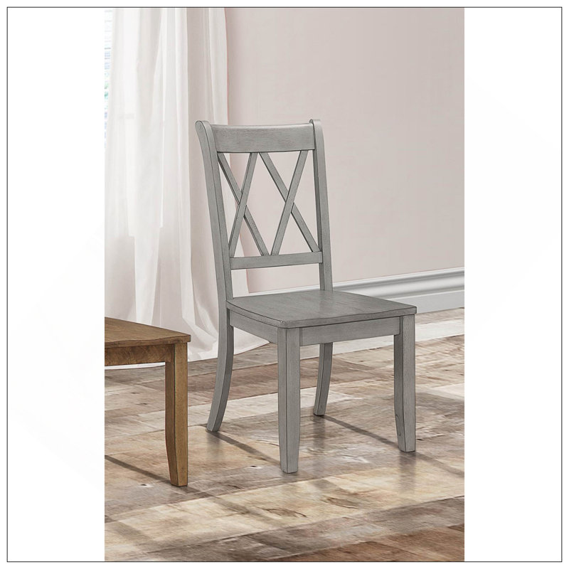 Ensemble de 2 chaises d'appoint décontractées à finition grise, placage de pin avec dossier à double X transitionnel pour les salles à manger élégantes