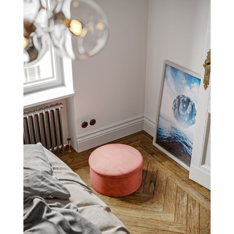 Rasch 56cm Wide Velvet Round Solid Colour Ottoman with Storage, Pink