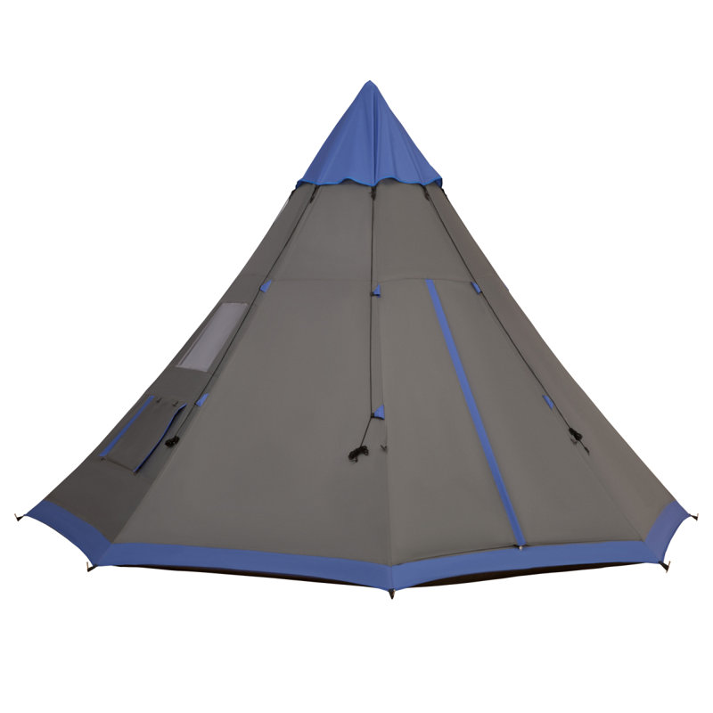 Outsunny 12Ft Camping Tent 6-7 Person 4 Season With 8 Mesh Windows, Outdoor Teepee Tent With Waterproof Material For Family And Friends Camping