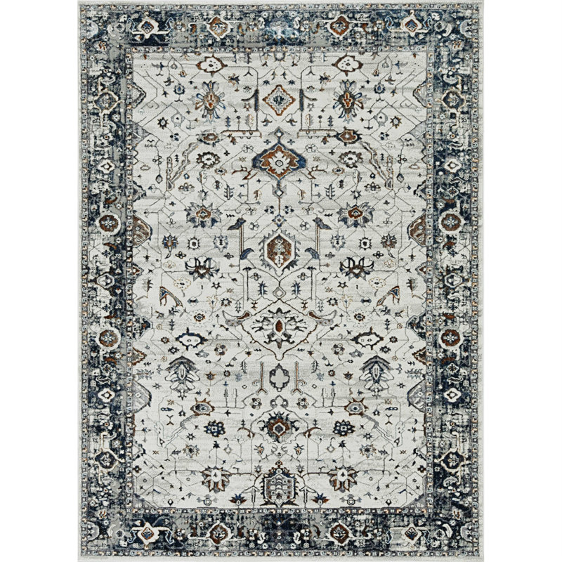 Raibeart Gray and Ivory Floral Distressed Area Rug, Rectangle 3'2" x 4'6"