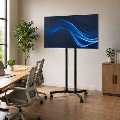 Meuble télé à roulettes, chariot de télé mobile pour écrans de 32 à 65 pouces, hauteur réglable, support de moniteur portable avec roues