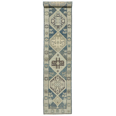 3x17 Navy and Beige Turkish Oushak Runner