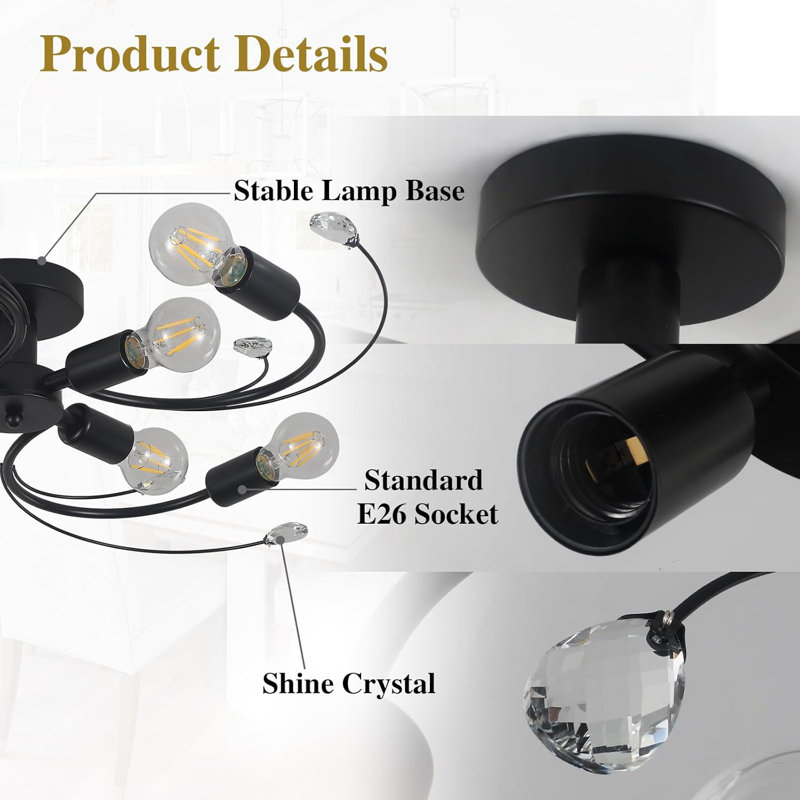 Mahomet 8-Lights Kitchen Lighting Fixtures Ceiling, Black Modern Sputnik Ceiling Light Fixtures for Kitchen Entryway Bedroom Hallway Farmhouse Office