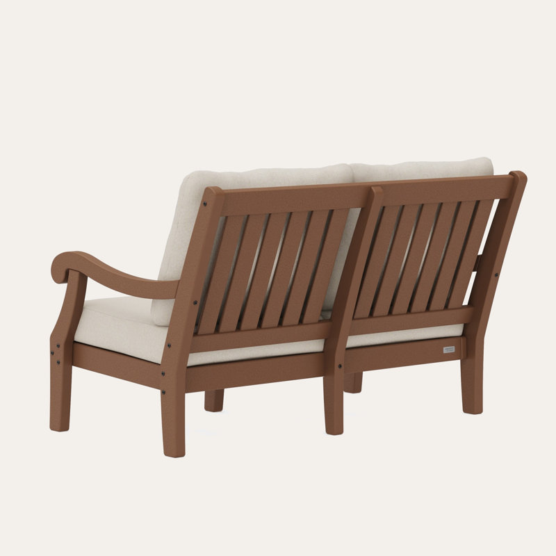 POLYWOOD x Birch Lane Verlyn Deep Seating Loveseat, Dune Burlap Cushion/Teak Frame